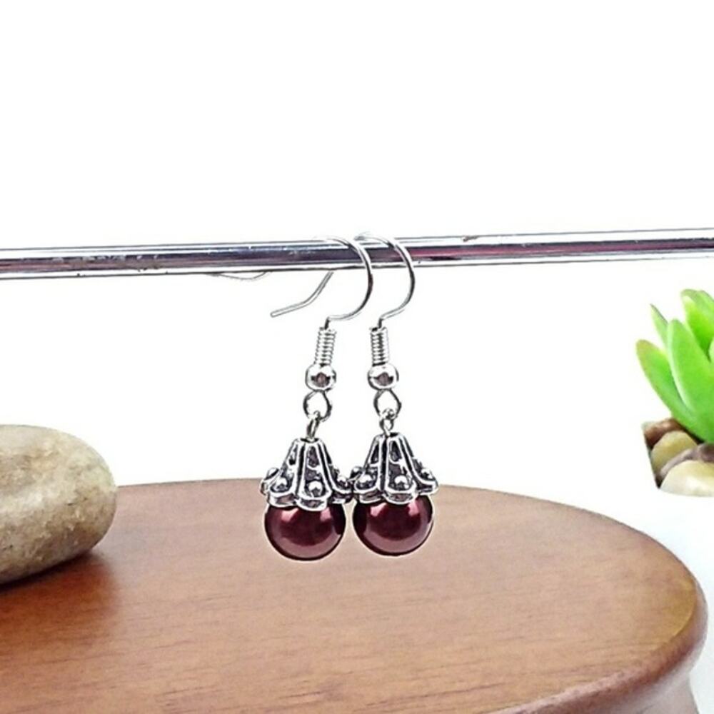 Bronze pearl drop earrings